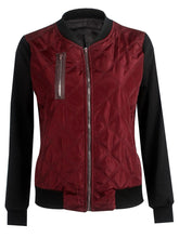 Band Collar Zips Quilted Bomber Jacket
